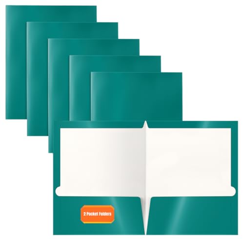 Image of Better Office Products 2 Pocket Glossy Laminated Teal Paper Folders, Box of 25, Letter Size, Teal Paper Portfolios 25 Pack