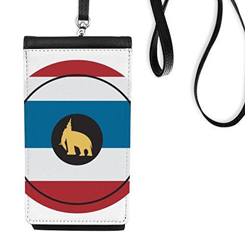 Monedero de teléfono negro con ilustración de elefante tradicional y escudo de Tailandia de imitación