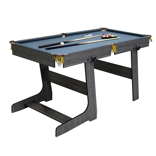 BodyTrain 5ft Folding Pool Table - All Accessories Inclueded (Wood Grain Cabinet Dark Grey Cloth)