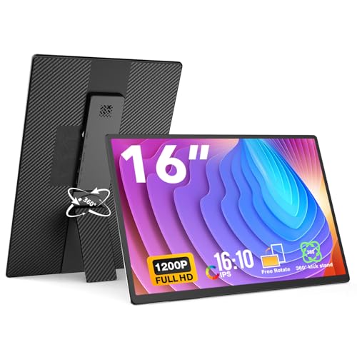 FLYTOCCA Portable Monitor, 16 Inch FHD 1200P, Horizontal/Vertical Monitor, Plug & Play, Built-in...