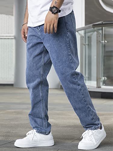 Image of AVANOVA Men's Slant Pocket Wide Leg Jeans - Casual Loose Fit Denim Pants, Cotton Blend Trousers with Slant Pockets for Daily & Streetwear (Jeans-139)