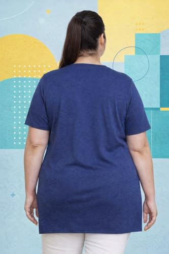 Image of In Love Women's Plus Size Longline T-Shirt with Side Pocket, 3 /4 Sleeve, Crew Neck