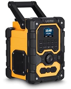 UEME 16W DAB/DAB+ FM Cordless Site Radio, Bluetooth, Rechargeable Battery, AUX, USB Phone Charging, 3 Pin Plug, Yellow/Black