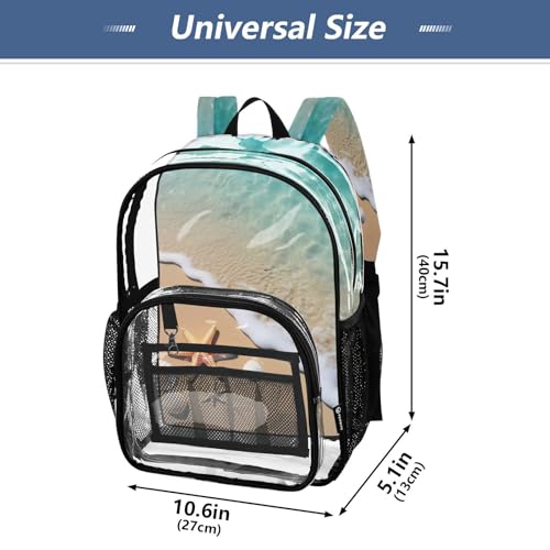 Blue Sky Beach Shell Clear Backpack - Stadium Approved Large 15.7-inch Waterproof Transparent Bag for Sports, Concerts, Work, Travel#4544