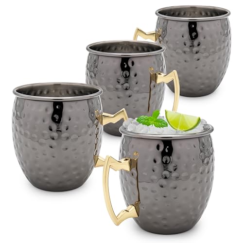 Comparison: Best Moscow Mule Cups 6 K&K Home Black Moscow Mule Mugs - 17oz Hammered Black Cups with Stainless Steel Lining - Set of 4 Black Mugs Perfect for Cold Drinks, Beer, Wine, Outdoors, Gifts and Parties
