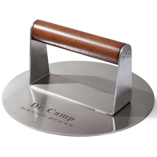 Dr.Camp HT-B-7005 Edelstahl-Smash Burgerpresse Hamburgerpresse Patty Smasher Fleischpresse Speckpresse Grillpresse mit Holzgriff