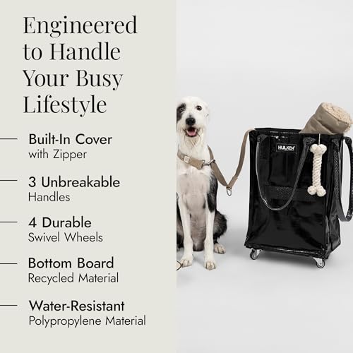 HULKEN (Small, Black) Reusable Grocery Bag On Wheels, Shopping Trolley, Rolling Tote, Zipper Closure, Lightweight, Carries Up to 33 lb, Folds Flat