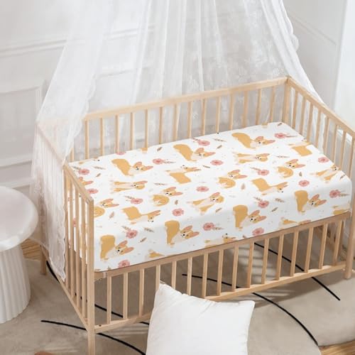 Image of Corgi Dog Baby Crib Sheets for Boys Girls Animals Fitted Crib Sheet for Standard Crib and Toddler Mattress Cute Baby Mattress Sheets Toddler Bed Sheet 52x28x8 in
