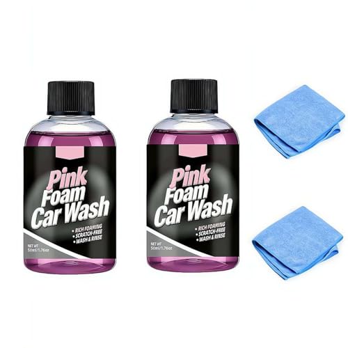 2 espumas de espuma rosa para lavado de autos, fórmula suave equilibrada de pH seguro en todas las pinturas, ceras y selladores, espuma gruesa para autos, camiones, caravanas, barcos, fácil de