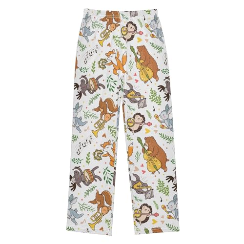 Bear Hedgehog Love Music Boys Long Pants Soft Trousers Elastic Waist Kids Lounge Bottoms with Pockets S-XL