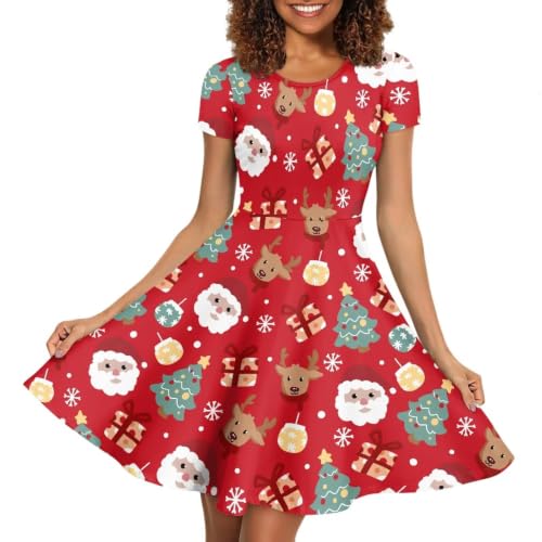 Image of AFPANQZ Womens Casual Summer Lightweight Vintage Dress Short Sleeve Midi Dress Knee-Long Luxury Formal Dress