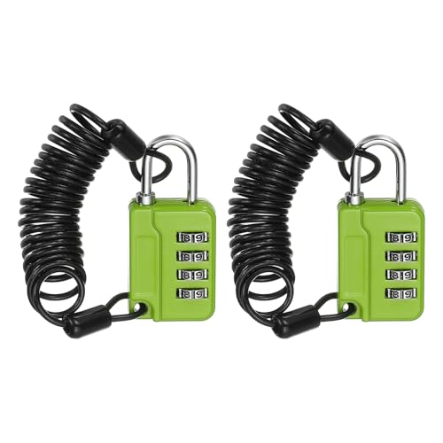 Image of MECCANIXITY Combination Lock, 4 Digit Padlock Combination Outdoor Waterproof Locker Lock with Steel Cable for Gym Luggage Home Sports Hasp Storage, Light Green Pack of 2