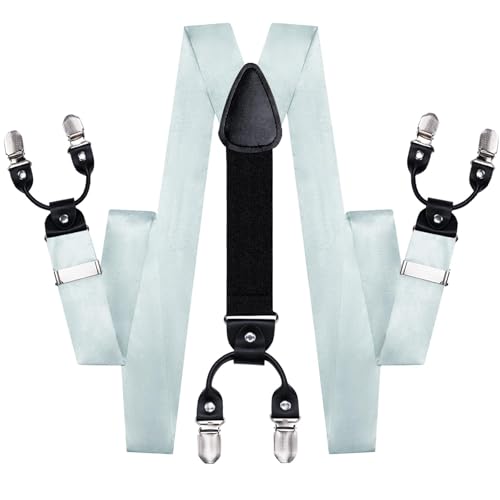 Image of Hi-Tie Men Suspender Bowtie Set Suspenders Pre-tied Bow Tie Pocket Square Cufflinks Adjustable Y Shape 6 Clips Braces Tuxedo