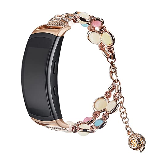  FEFD 3-colore durevole di qualità di modo luminoso perline cinturino cinturini per Gear Fit2 Pro sostituzione bracciale (colore: oro rosa)