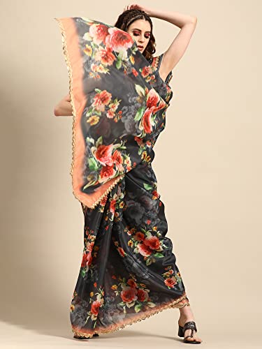 Image of AKHILAM Women's Organza Knit Embellished Saree with Unstitched Blouse Piece (FF0ROMFLO4 Parent)