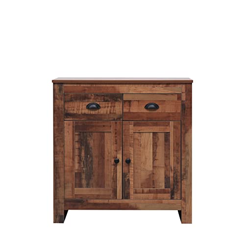 Homeke 2 Door 2 Drawer Sideboard, Storage Organiser Unit, Free Standing Cabinet,with One Shelf, Metal Handle,Rustic Brown