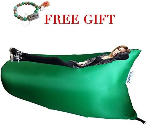 Outdoor Inflatable Lounger, Nylon Fabric Beach Lounger Convenient Compression Air Bag Hangout Bean Bag Portable Dream Chair (Green)