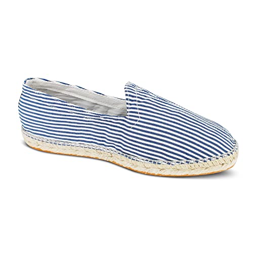 weltenmann Corralejo – Farbige schmal gestreifte Slip-on Espadrilles aus Baumwolle mit Schuhbeutel, Royal, 43, Handmade in Spain