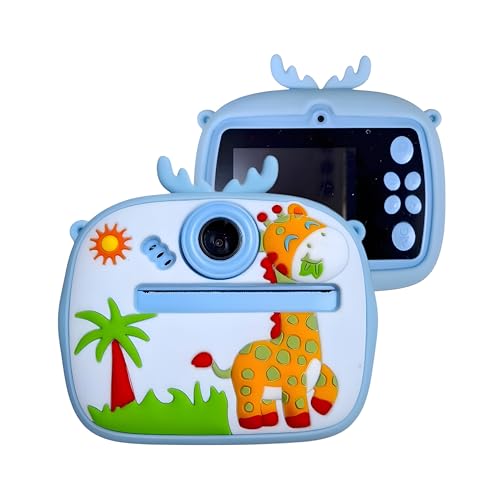 Image of Omeron 2 Years Warranty Kids Instant Print Camera 12MP HD Photo & Video Thermal Printer, Rechargeable Battery, Paper Rolls, Protective Silicone Cover, Educational Gift Toys for Creative Kids - Blue