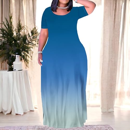 Image of PinkPatty Women's Plus Size Maxi Dresses Short Sleeve Sundress Summer T-Shirt Beach Long Dress with Pockets