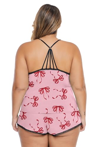 Image of Women Plus Size Pajamas Cami Shorts Set Nightwear Sexy Lace Lingerie Sleepwear