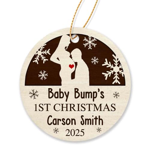 Pregnancy Ornament Bumps First Christmas 1st Baby Personalized Ornament, Baby Bump's 1st Christmas 2025 Ornaments Custom Name Baby, Expect Pregnancy Announcement Wooden Ornament Xmas Tree 2025