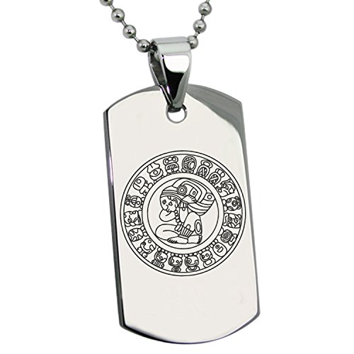 Stainless Steel Mayan Calendar Rune Symbol Dog Tag Pendant Necklace