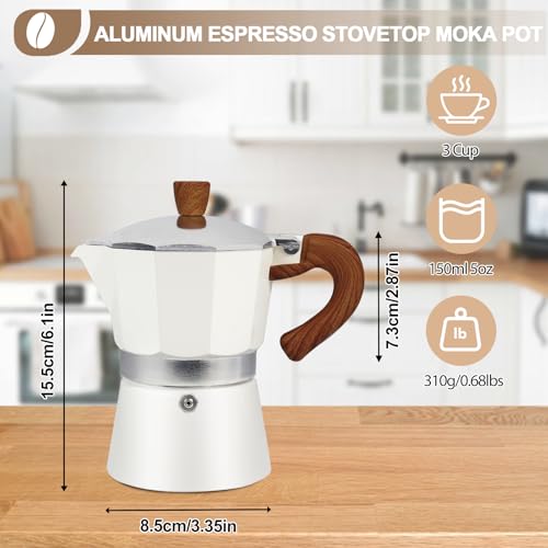 Image of Aluminum 3 Cup 150ml Moka Pot Express Coffee Maker Stovetop Espresso Colorful Coffeemaker Italian Classic Style Brewing Greca Cafe Mocha Machine for Cafeteras Lover Camping Travel and Home Use 5oz