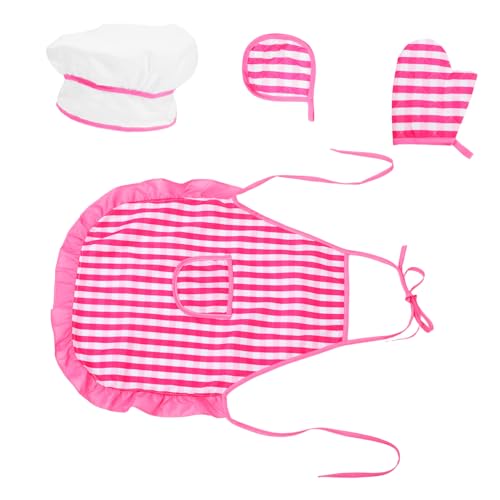 Toddmomy Boys and Girls Chef Hat Apron Set Toddler Kitchen Play Accessory Soft Fabric Red White Checkered Cooking Baking Role Set
