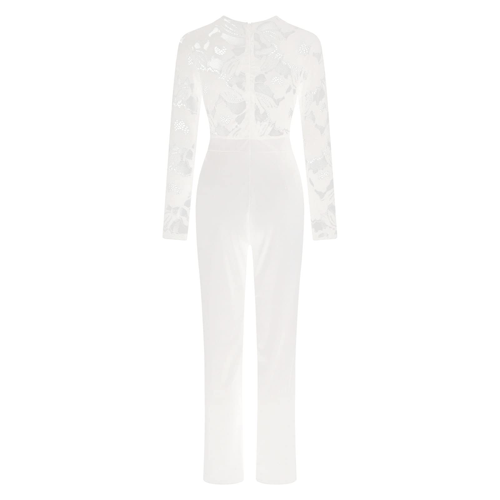 Generisch Mono para mujer, traje de pantalón, conjunto de mono de manga larga para mujer, mono de club, de encaje, bodycon