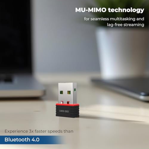 Image of LAPCARE Bluetooth 4.2+ Dual-Band Wi-Fi USB Adapter | 650Mbps Wireless Nano Dongle | MU-MIMO Technology | Plug & Play for Windows | 2.4GHz & 5GHz Support (LWD-303)