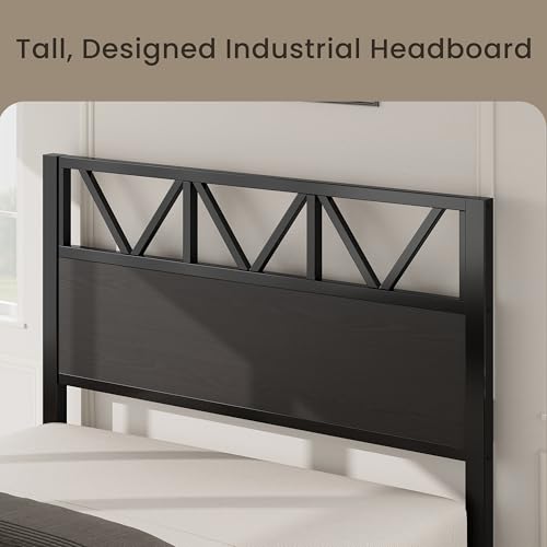 Image of LIKIMIO Twin Bed Frames with 2 Storage Drawers, Charging Station and LED Lights, Platform Twin Bed with Headboard, Strong Metal Slats, No Box Spring Needed, Easy Assembly, Noise-Free, Black