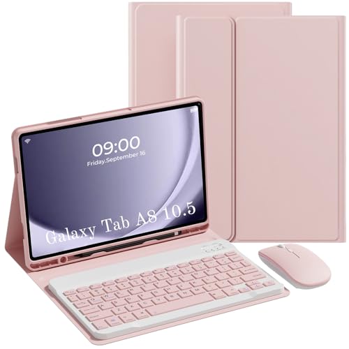 Keyboard Case for Samsung Galaxy Tab A8 10.5 2022 Samsung A8 Tablet Case with Pen Slot Detachable Keyboard with Mouse (SM-X200/X205/X207) - (Pink)