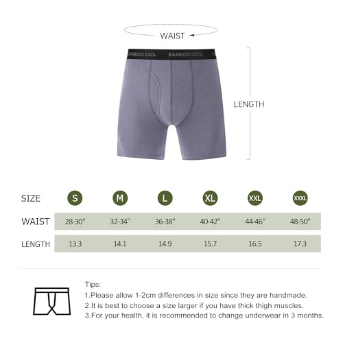 BAMBOO COOL Men’s Underwear boxer briefs Soft Comfortable Bamboo Viscose Underwear Trunks (4 Pack), Long Boxer Briefs