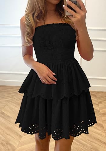 BTFBM Summer Dresses for Women 2025 Tube Strapless Mini Hollow Out Lace Wedding Guest Dress2