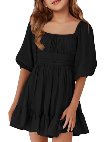 Haloumoning Mädchen Sommerkleider Kurzarm Quadratischer-Ausschnitt...