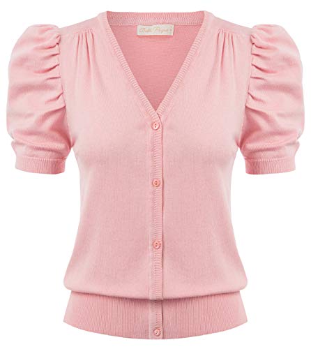 Belle Poque Cardigan Femme Tricot Rose Pull Haut Gilet Femme Annee Long Laine 50 XL BPS82-2