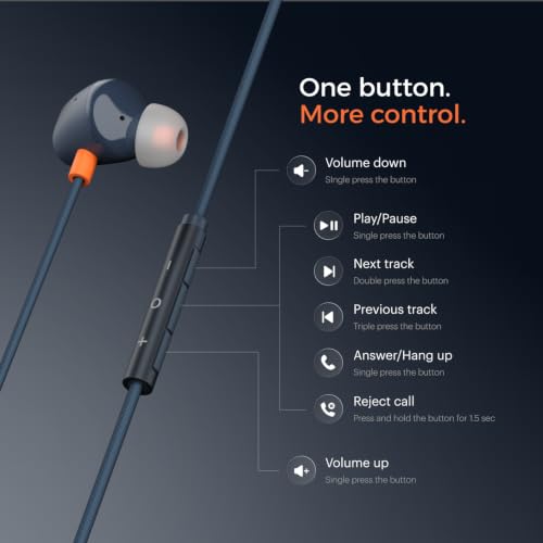 Image of Noise Chord 200 Type-C Wired Earphones | 13mm Driver | in-Line Mic with Voice Assistant | Magnetic Snap-Fit Earbuds | Tangle-Free Cable | Multifunctional Controls - Midnight Blue