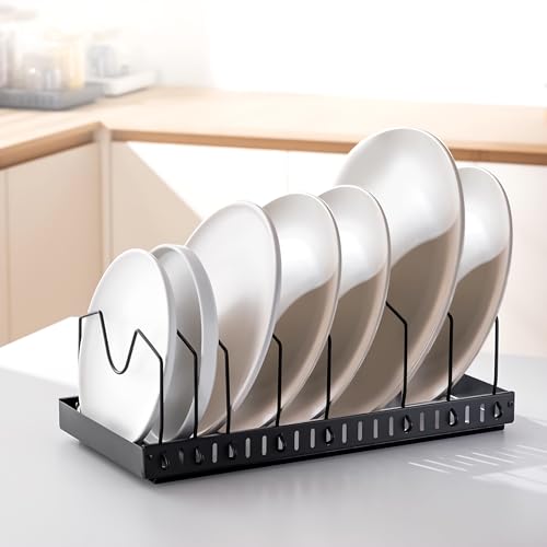 Image of Livzing Pan & Pot Organizer Rack for Cabinet - Stainless Steel Adjustable Sliding Kitchen Rack for Frying Pan, Plate, Lids - Under Cabinet Storage for Modular Kitchen - Expandable Cookware Organizer