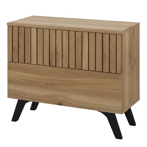 amuéblate Online - Mesita de Noche Estilo Nórdico Modelo Nordik con 2 Cajones, Diseño Práctico y Elegante, Color Roble Miel, Medidas: 52 cm Ancho x 50 cm Alto x 34,8 cm Fondo