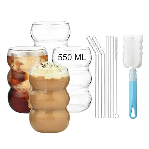 unbholkk 10 StüCk Latte Macchiato GläSer, 550ml KaffeegläSer, Matcha GläSer Mit Henkel Und LöFfel, Cocktailgläser, Eiskaffeegläser FüR,...