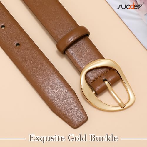 SUOSDEY Women Leather Belt for Jeans Pants, Fashion Dress Waist Belt with Gold Buckle3