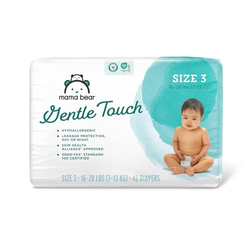 Image of Amazon Brand - Mama Bear Gentle Touch Diapers, Hypoallergenic, Size 3, 42 Count, White