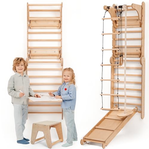 Goodevas 6-in-1 Holz Schwedenwand & Rutschensatz – vielseitiges Indoor...