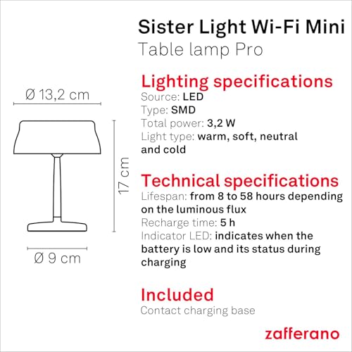 Zafferano, Sister Light Wi-Fi Mini Lamp, Cordless Rechargeable Table Lamp with Remote Control - Image 4