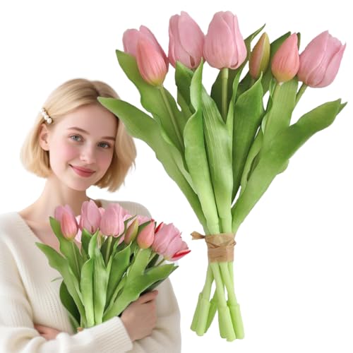 WGXIA 7 Stück Tulip Blumenstrauß Kunstblumen Wie Echt - Hochzeitsdeko Tulpen Kunstblumen FrüHlingsdeko Tulpen KüNstlich Wie Echt Blumenstrauß KüNstlich
