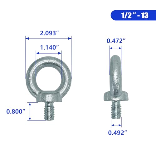 Image of 2 PCS 1 /2-13 Lifting Shoulder Eye Bolts, Carbon Steel Galvanised Heavy Duty Shoulder Lifting Ring Threaded Eyebolts