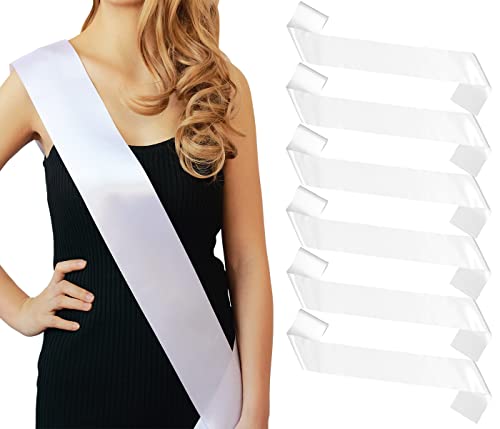 Docooniver 6pcs White Sashes Blank for Pageants Senior 2026 Prom Queen Plain Satin Custom Personalized Sashes.