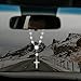 Cobee Car Rosary for Rearview Mirror, 2 Pieces Car Mirror Hanging Cross Auto Rosary Rear View Mirror Pendant Car Hanging Accessories Interior Decors for Women Men (White)