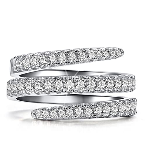 Twisted Flexible Zirconias Band Ring,S925 Sterling Silver Spring Swirl Spiral Infinity Cubic Zirconia Band Ring,Twist Eternity Wedding Engagement CZ Gem Crystal Band Ring Jewelry for Women